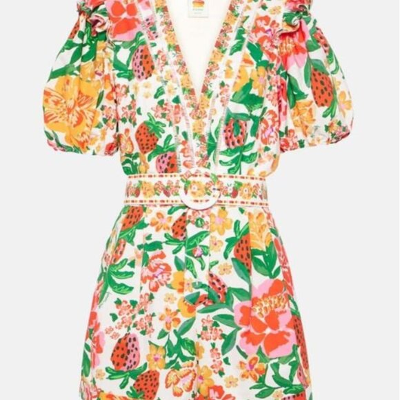 FARM Rio Women's White Flowerful Sketch Printed Cotton Romper XS Brand New - Picture 2 of 5